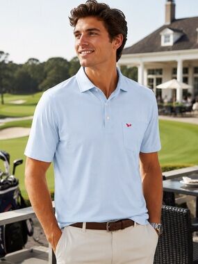 B. Draddy USA Mens XL Pima Cotton Polo Shirt Light Blue Golf Luxury Soft Stretch